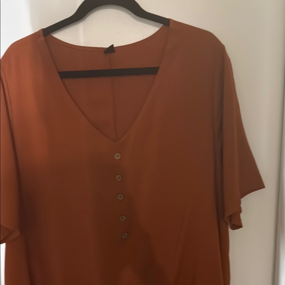 Brown Casual High Low Dress with V-Neck - Picture 2 of 4